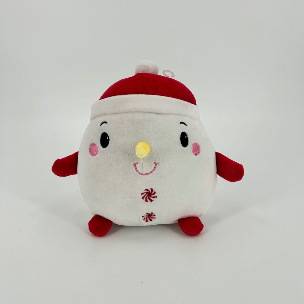 Snowman Plush Santa Hat Peppermint Buttons Christmas 7 Inch